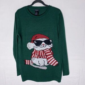 Guilty Knitwear Green Crew Neck Sweater W Mouse Ugly Christmas Sweater L